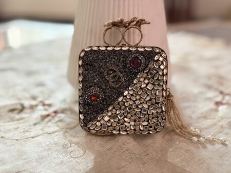 Turkish Embellished Square Clutch with Ruby and Crystal Detailing