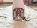 Turkish Artisan Beaded Clutch Pink, Green & Pearl Floral Embellishments