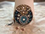 Turkish Royal Blue Stones Floral Clutch with Golden Embellishment Pearl Detailing