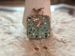 Turkish Mint Green Gold Handcrafted Clutch with Crystal and Pearl Embellished Design