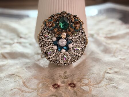 Turkish Emerald Royal Round Clutch with Crystal & Golden Detailing